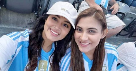 মাঠে বসে আর্জেন্টিনার খেলা দেখলেন মেহজাবীন-তাসনিয়া ফারিণ