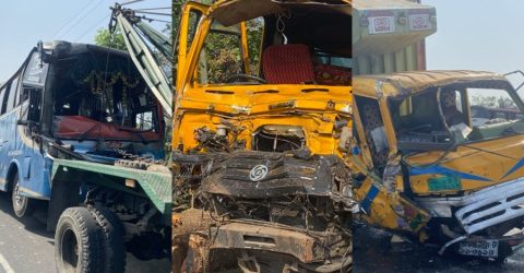 বাসের সামনে থাকা কাভার্ডভ্যানে ধাক্কা, চার গাড়ির সংঘর্ষ প্রাণ গেলো দুজনের