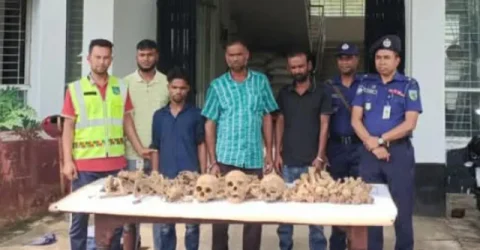বাসে তল্লাশির সময় যাত্রীর ব্যাগে মিলল মানুষের মাথার খুলি, হাড়