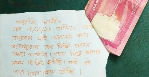 বিনা টিকিটে ভ্রমণ, পরে চিরকুটে ৩০ টাকা দিয়ে যা লিখলেন যাত্রী